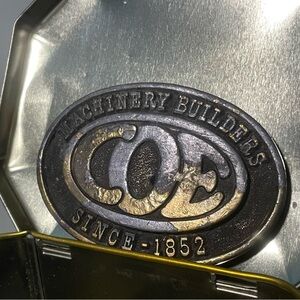 COE Machinery Builders Brass Belt Buckle